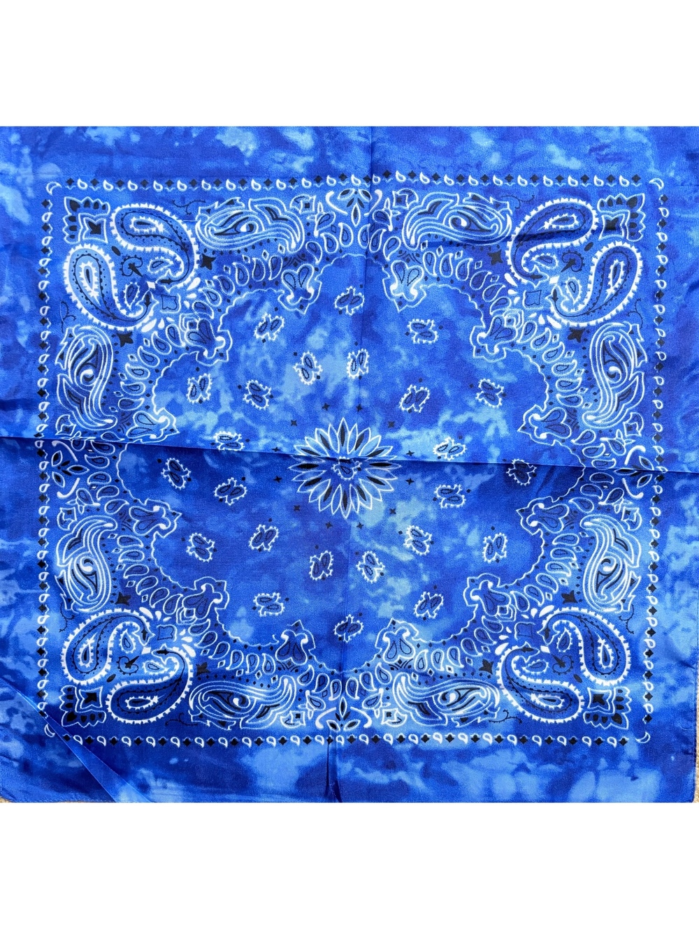 Blue Paisley Bandana Scarf with Tie-Dye Effect - New Without Tags